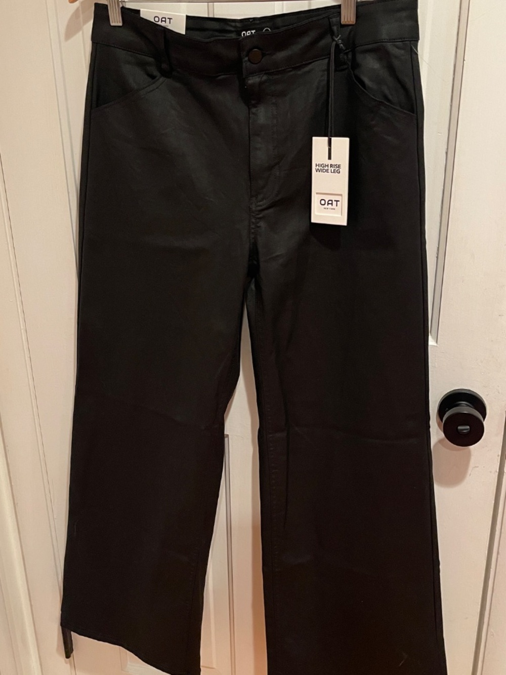 Oat New York Black Coated Wide Leg Jeans‎ Womens 12/31 Stretch High Rise NWT